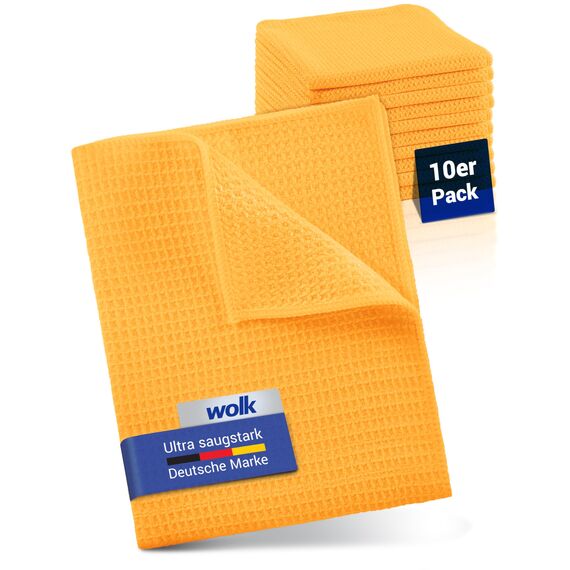 wolk Waffeltücher - Mikrofasertuch mit Waffelstruktur - 10 Stück - Größe: 38 x 38 cm - Farbe: orange - Lappen, Reinigungstücher, Putztücher - Bad, Küche, Gastronomie