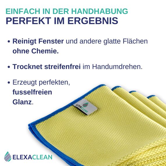 ELEXACLEAN Fenstertuch streifenfrei, Mikrofaser Fensterputztücher (8 STK., 40x30 cm, 4X rot & 4X gelb) Premium Glas Putztücher Auto für Innen & Außen
