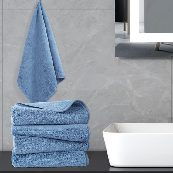 Polyte - Premium-Mikrofaserhandtuch - fusselfrei & schnelltrocknend - Blau - 40 x 76 cm - 4 Stück