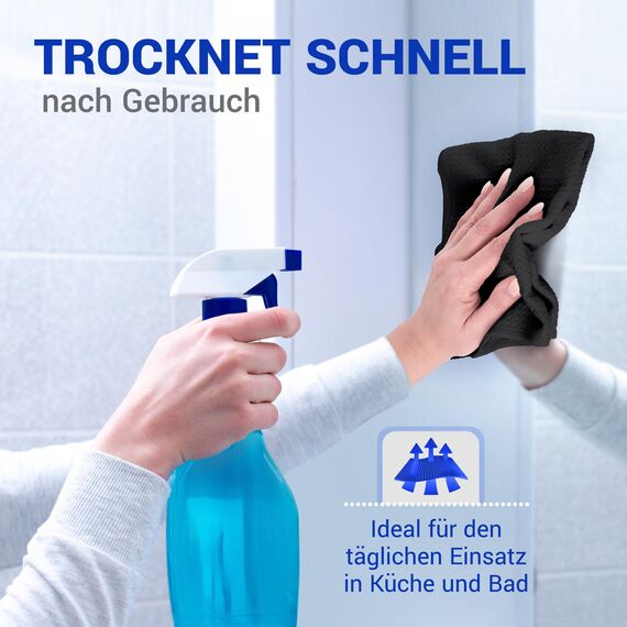 wolk Waffeltücher - Mikrofasertuch mit Waffelstruktur - 10 Stück - Größe: 38 x 38 cm - Farbe: schwarz - Lappen, Reinigungstücher, Putztücher - Bad, Küche, Gastronomie