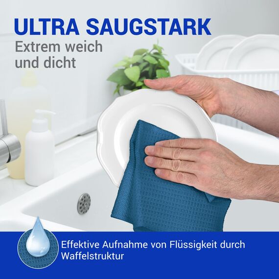 wolk Waffeltücher - Mikrofasertuch mit Waffelstruktur - 10 Stück - Größe: 38 x 38 cm - Farbe: dunkelblau - Lappen, Reinigungstücher, Putztücher - Bad, Küche, Gastronomie