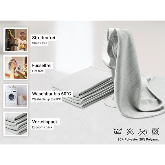 ZOLLNER 5er Set Microfaser Gläsertücher, Fenstertücher, 40x60 cm, grau