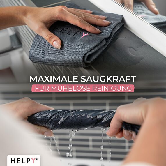 H E L P Y® - Putztücher [2er Set] - streifenfreie Fensterputztücher - fusselfreie Reinigungsergebnisse - Microfasertuch für Küche, Bad, Auto, Fenster - grau