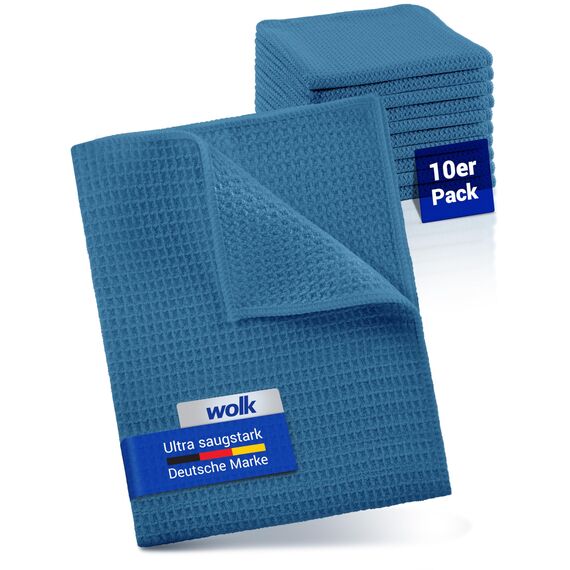 wolk Waffeltücher - Mikrofasertuch mit Waffelstruktur - 10 Stück - Größe: 38 x 38 cm - Farbe: dunkelblau - Lappen, Reinigungstücher, Putztücher - Bad, Küche, Gastronomie