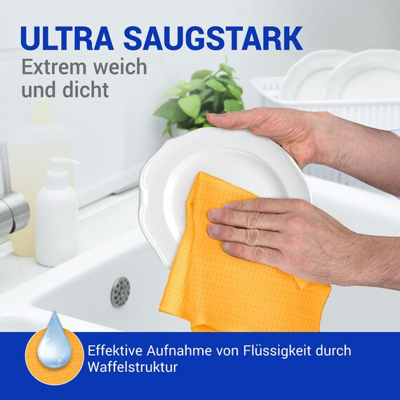 wolk Waffeltücher - Mikrofasertuch mit Waffelstruktur - 10 Stück - Größe: 38 x 38 cm - Farbe: orange - Lappen, Reinigungstücher, Putztücher - Bad, Küche, Gastronomie