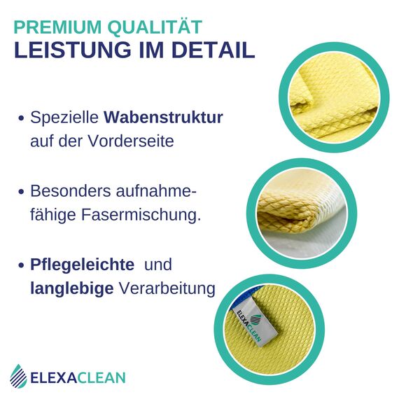 ELEXACLEAN Fenstertuch streifenfrei, Mikrofaser Fensterputztücher (8 STK., 40x30 cm, 4X rot & 4X gelb) Premium Glas Putztücher Auto für Innen & Außen