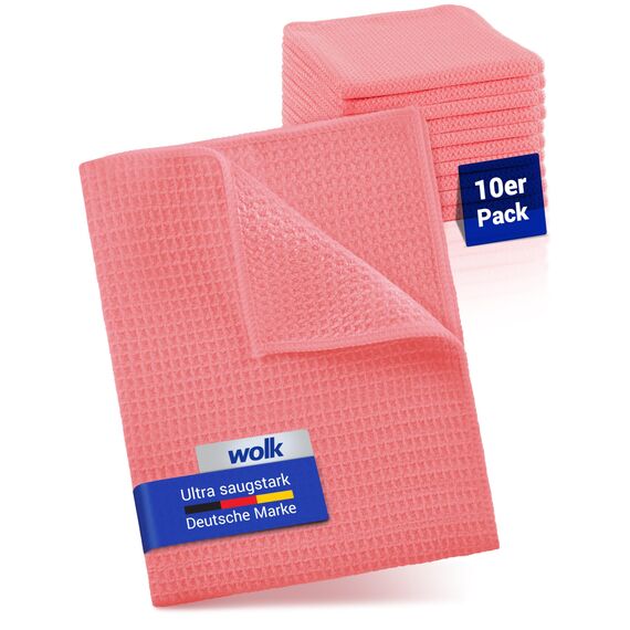 wolk Waffeltücher - Mikrofasertuch mit Waffelstruktur - 10 Stück - Größe: 38 x 38 cm - Farbe: rot - Lappen, Reinigungstücher, Putztücher - Bad, Küche, Gastronomie
