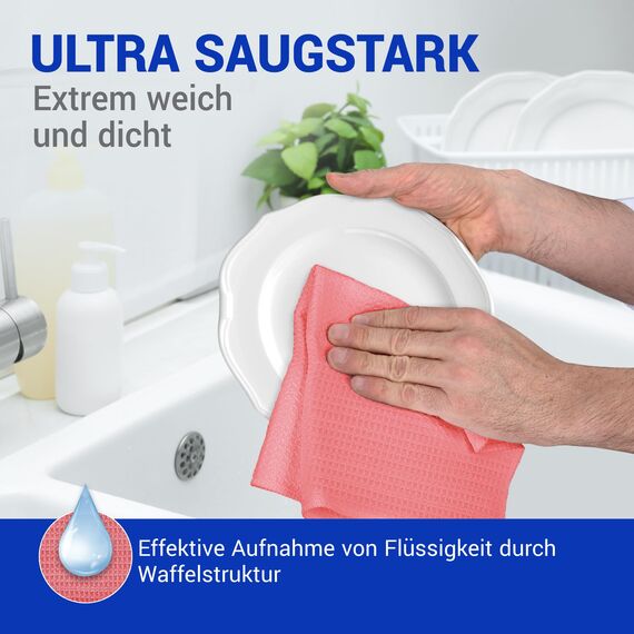 wolk Waffeltücher - Mikrofasertuch mit Waffelstruktur - 10 Stück - Größe: 38 x 38 cm - Farbe: rot - Lappen, Reinigungstücher, Putztücher - Bad, Küche, Gastronomie