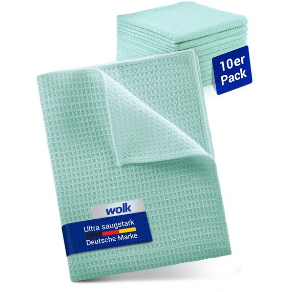 wolk Waffeltücher - Mikrofasertuch mit Waffelstruktur - 10 Stück - Größe: 38 x 38 cm - Farbe: Mint - Lappen, Reinigungstücher, Putztücher - Bad, Küche, Gastronomie