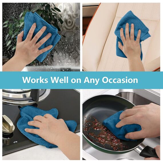 HOMEXCEL Blau Mikrofasertücher 50 Stück, Wiederverwendbare Küchen-Mikrofaser-Reinigungstücher, Lappen Putztücher Geschirrtücher, Fusselfreie Waschbare für Zuhause, Fenster, Auto 30 x 30 cm
