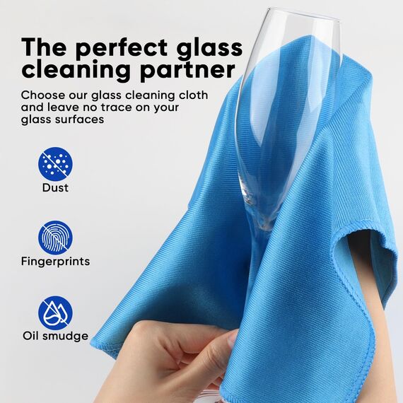 HOMEXCEL Mikrofaser-Glasreinigungstücher, 12 Stück, fusselfrei, fleckenfrei, wiederverwendbar, zum Reinigen von Fenstern, Glas, Spiegeln, Bildschirmen, etc., blau - 12“ x 12“