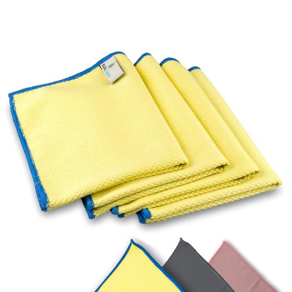 ELEXACLEAN Fenstertuch streifenfrei, Mikrofaser Fensterputztücher (4 Stück, 40x30 cm, gelb) Premium Glas Putztücher Auto für Innen & Außen