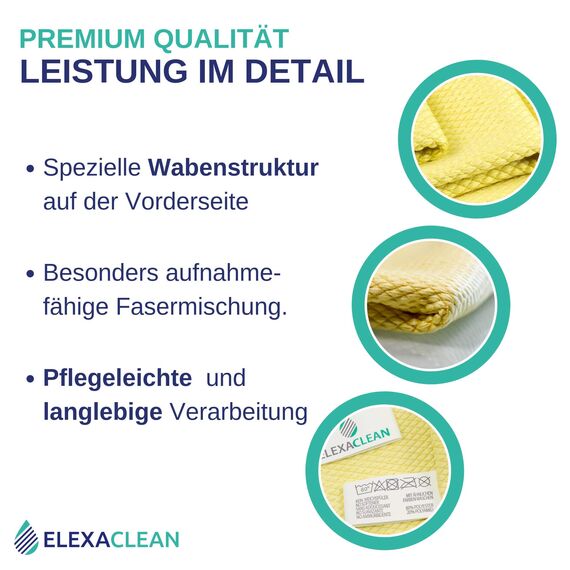 ELEXACLEAN Fenstertuch streifenfrei, Mikrofaser Fensterputztücher (4 Stück, 40x30 cm, gelb) Premium Glas Putztücher Auto für Innen & Außen
