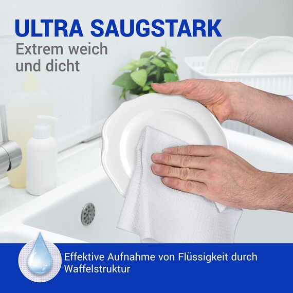 wolk Waffeltücher - Mikrofasertuch mit Waffelstruktur - 10 Stück - Größe: 38 x 38 cm - Farbe: weiß - Lappen, Reinigungstücher, Putztücher - Bad, Küche, Gastronomie