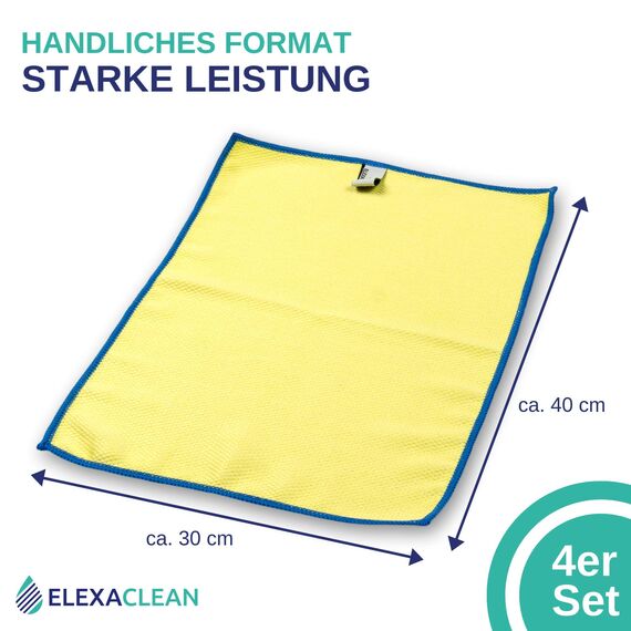 ELEXACLEAN Fenstertuch streifenfrei, Mikrofaser Fensterputztücher (4 Stück, 40x30 cm, gelb) Premium Glas Putztücher Auto für Innen & Außen