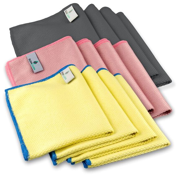 ELEXACLEAN Fenstertuch streifenfrei, Mikrofaser Fensterputztücher (4 Stück, 40x30 cm, gelb) Premium Glas Putztücher Auto für Innen & Außen