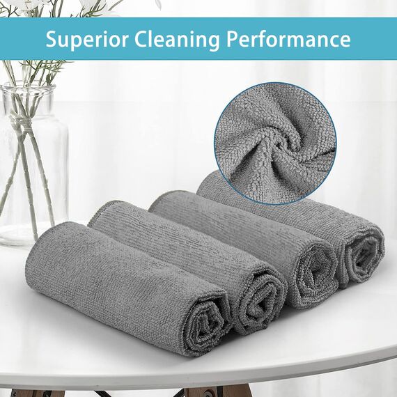 HOMEXCEL Grau Mikrofasertücher 50 Stück, Wiederverwendbare Küchen-Mikrofaser-Reinigungstücher, Lappen Putztücher Geschirrtücher, Fusselfreie Waschbare für Zuhause, Fenster, Auto 30 x 30 cm