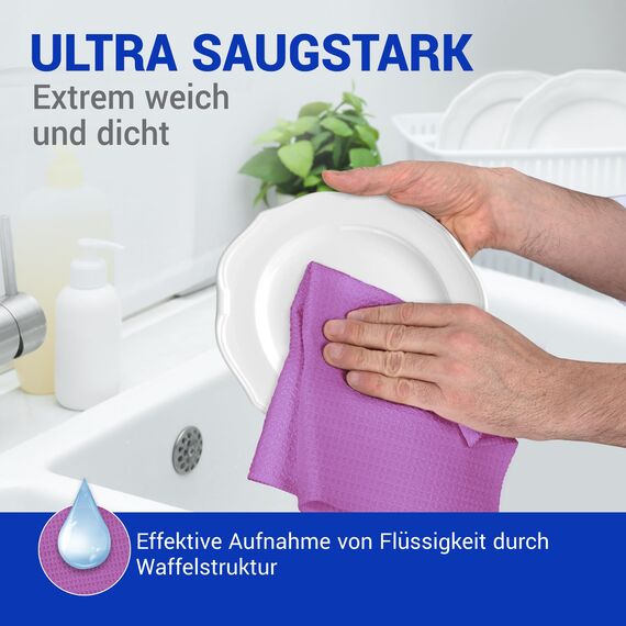 wolk Waffeltücher - Mikrofasertuch mit Waffelstruktur - 10 Stück - Größe: 38 x 38 cm - Farbe: lila - Lappen, Reinigungstücher, Putztücher - Bad, Küche, Gastronomie