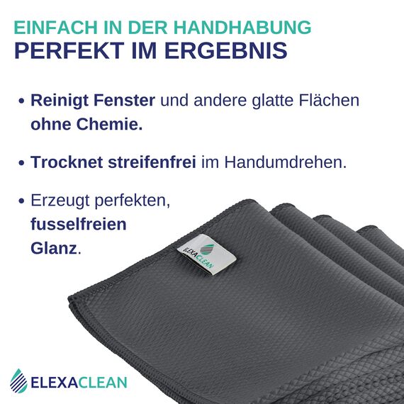 ELEXACLEAN Fenstertuch streifenfrei, Mikrofaser Fensterputztücher (8 Stück, 40x30 cm, anthrazit) Premium Glas Putztücher Auto für Innen & Außen