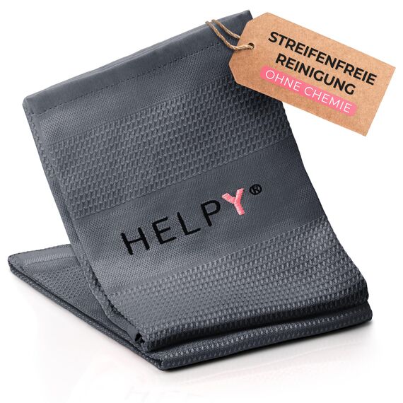 H E L P Y® - Putztücher [2er Set] - streifenfreie Fensterputztücher - fusselfreie Reinigungsergebnisse - Microfasertuch für Küche, Bad, Auto, Fenster - grau