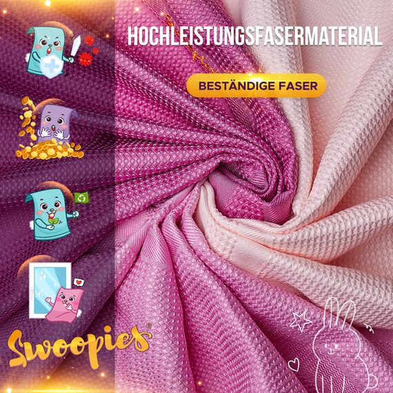 Swoopies® [3er Set Professionelle Mikrofasertücher | Langlebige Reinigungstücher mit nur Wasser Streifen/Fusselfrei | Ultra weiche & große Tücher für Küche, Bad, Fenster, Auto | 60x40cm | Rosa