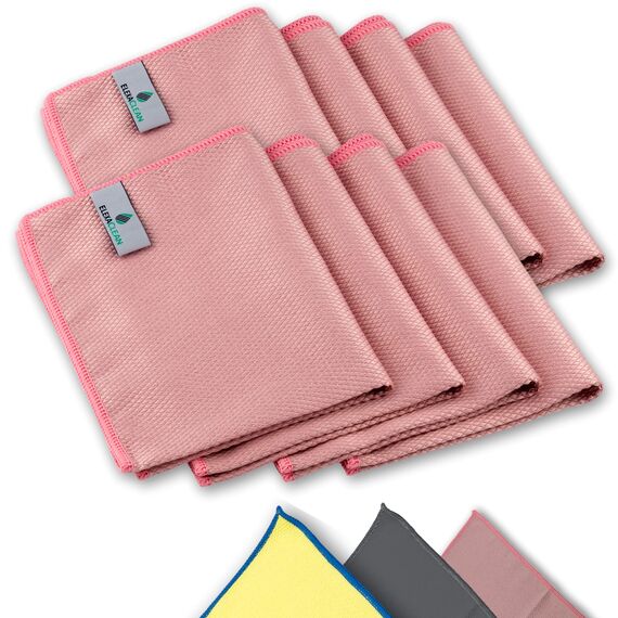 ELEXACLEAN Fenstertuch streifenfrei, Mikrofaser Fensterputztücher (8 Stück, 40x30 cm, rot) Premium Glas Putztücher Auto für Innen & Außen