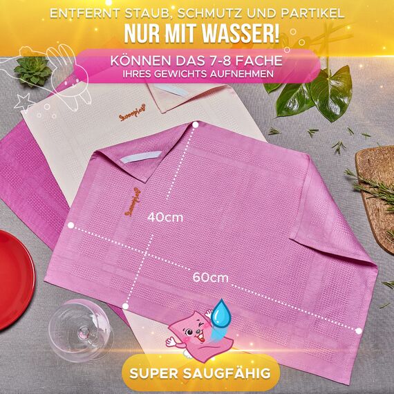 Swoopies® [3er Set Professionelle Mikrofasertücher | Langlebige Reinigungstücher mit nur Wasser Streifen/Fusselfrei | Ultra weiche & große Tücher für Küche, Bad, Fenster, Auto | 60x40cm | Rosa