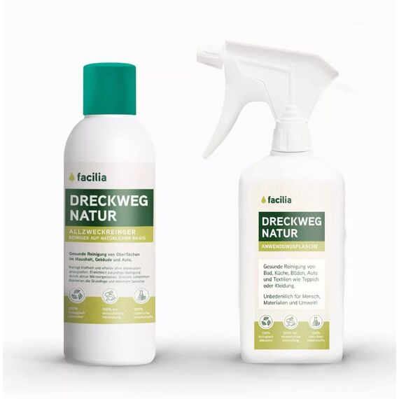 facilia Dreckweg Natur Allzweckreiniger – 100% natürliches Bio Reinigungsmittel ohne Chemie für Haushalt, Camping & Büro | Umweltfreundlich & Effizient (500 ml Konzentrat + Sprühflasche)