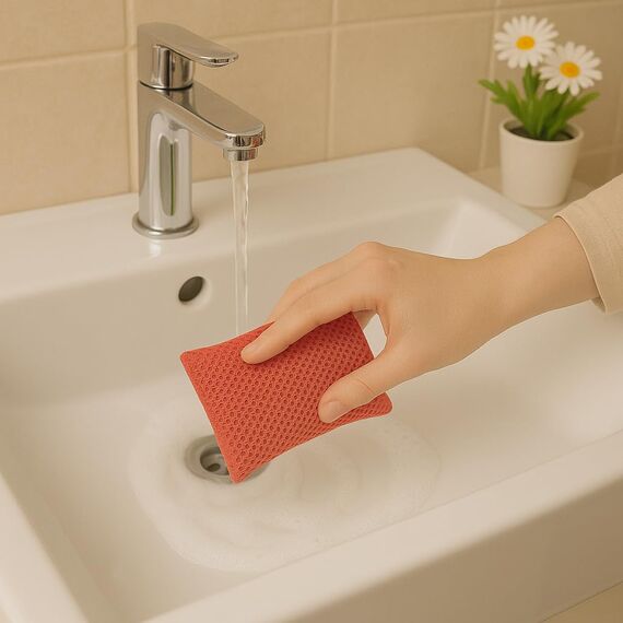 mr.Green – 4er Set Wiederverwendbare Schwämme – Waschbar, Langlebig, Geruchsneutral – Für Küche & Bad – Umweltfreundlich & Kratzfrei (Rot)