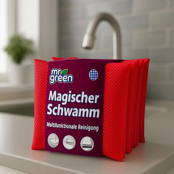 mr.Green – 4er Set Wiederverwendbare Schwämme – Waschbar, Langlebig, Geruchsneutral – Für Küche & Bad – Umweltfreundlich & Kratzfrei (Rot)