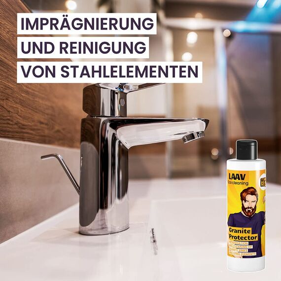 LAAV GRANITE PROTECTOR 250ml Imprägnierungsmittel zum Schutz und zur Reinigung von Granitspülbecken und zur Reinigung von Edelstahlprodukten. Umweltfreundlich, PFC-frei.