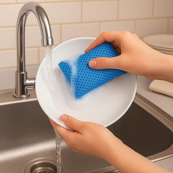 mr.Green – 4er Set Wiederverwendbare Schwämme – Waschbar, Langlebig, Geruchsneutral – Für Küche & Bad – Umweltfreundlich & Kratzfrei (Blau)