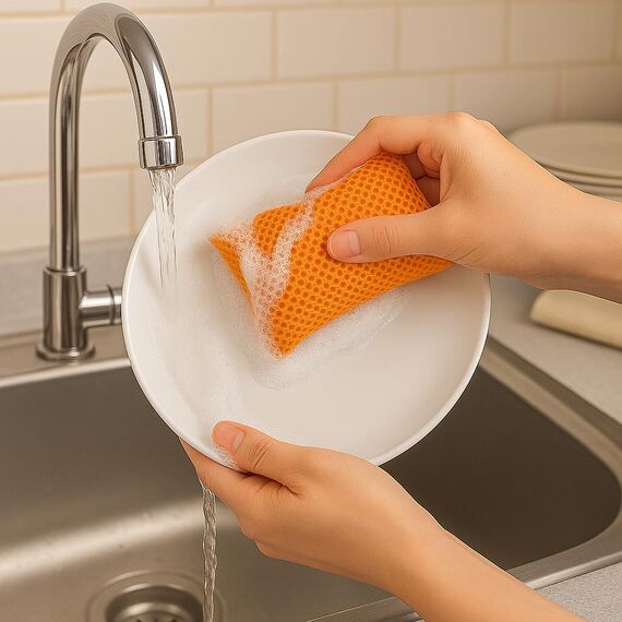 mr.Green – 4er Set Wiederverwendbare Schwämme – Waschbar, Langlebig, Geruchsneutral – Für Küche & Bad – Umweltfreundlich & Kratzfrei (Orange)
