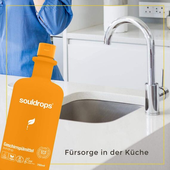 Souldrops sundrop flüssig Organische Geschirrspülmittel 750ml | Umweltfreundlich, Vegan, Pflanzenbasiert, Nachhaltiges, ohne Tierversuche