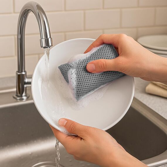 mr.Green – 4er Set Wiederverwendbare Schwämme – Waschbar, Langlebig, Geruchsneutral – Für Küche & Bad – Umweltfreundlich & Kratzfrei (Grau)