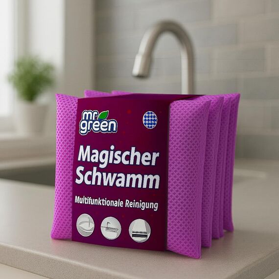 mr.Green – 4er Set Wiederverwendbare Schwämme – Waschbar, Langlebig, Geruchsneutral – Für Küche & Bad – Umweltfreundlich & Kratzfrei (Lila)