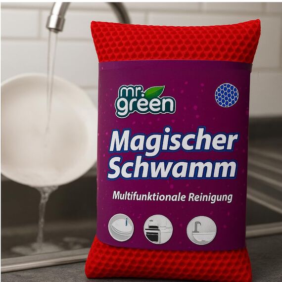 mr.Green – 4er Set Wiederverwendbare Schwämme – Waschbar, Langlebig, Geruchsneutral – Für Küche & Bad – Umweltfreundlich & Kratzfrei (Rot)
