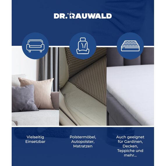 Dr. Rauwald Polsterreiniger 750ml inkl. Profi-Sprühkopf – Spezial für Wildleder, Alcantara, Sofa & Autositze – Anwendungsfertig gegen Flecken – Premium Manufaktur Qualität Made in Germany
