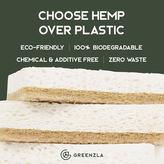Greenzla Natürliche Schwämme, umweltfreundlicher Küchenschwamm für nachhaltiges Leben, biologisch abbaubar, Hanf/Sisal-Pflanzenbasis, wiederverwendbarer Reinigungsschwamm, 12 Stück