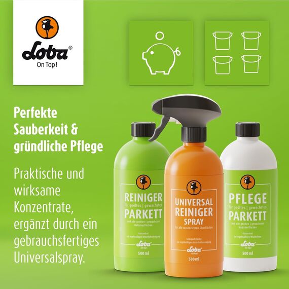 LOBA Reinigungs- und Pflegeset für geölte & gewachste Böden | Set mit Holz-Reiniger, Pflege & Universalreiniger | pH-Neutral & Schlierenfrei | Pflege für Parkett-Boden, Laminat & Holz-Boden