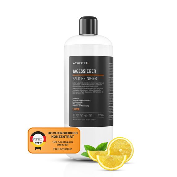AcroTec® Entkalker TAGESSIEGER 1000 ml – Kraftvoller Kalk- & Urinsteinentferner für Küche & Bad – Konzentrat – Umweltfreundlich, vielseitig, vegan & schonend – Kalkreiniger, Kalklöser – Made in DE