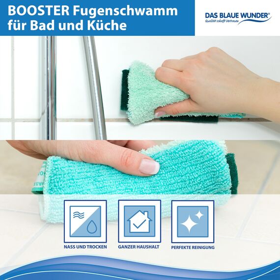 Das Blaue Wunder Booster Premium Allrounder Bunt 6 STK, 2 Seiten Reinigungspad für Küche, Bad, Auto, Garten, Bambusfasern super saugstark, Spülschwamm, Fugenschwamm