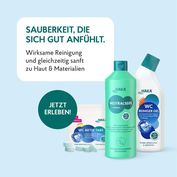 HAKA Kraftreiniger Spray, 500ml, Badreiniger, starke Kalk- und Schmutzlösekraft, für Bad und Dusche, umweltfreundlich, Orangenduft, vegan