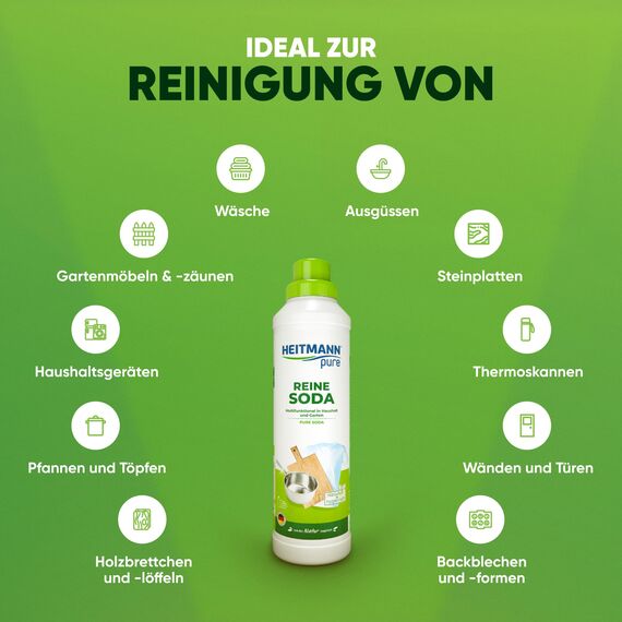 HEITMANN pure Reine Soda | Vielseitiger Reiniger für Fett, Schmutz, Flecken & Gerüche | Natürlich & umweltfreundlich | Für Haushalt & Garten | 750 ml