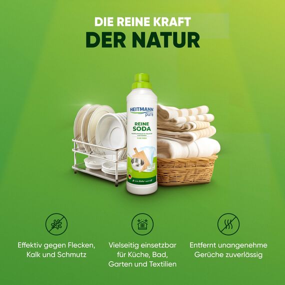 HEITMANN pure Reine Soda | Vielseitiger Reiniger für Fett, Schmutz, Flecken & Gerüche | Natürlich & umweltfreundlich | Für Haushalt & Garten | 750 ml