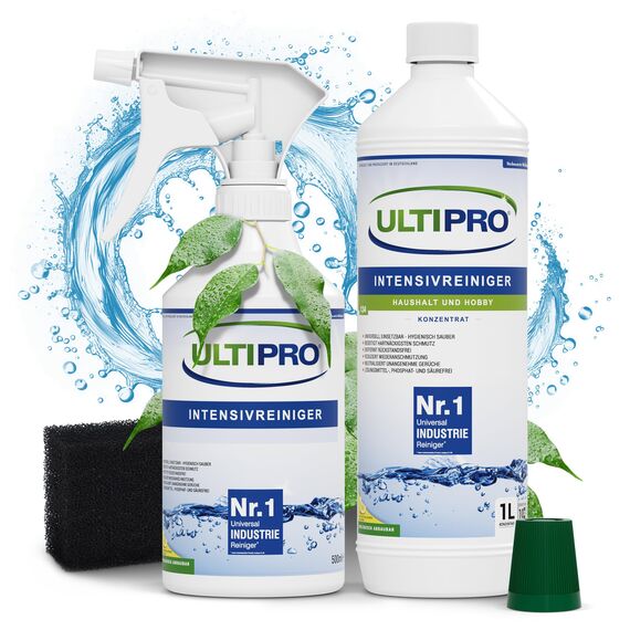Universalreiniger Konzentrat 1L Set – Allzweckreiniger für Haushalt, Werkstatt & Garten | mit 500ml Leersprüher & Schwamm | Fettlöser, Nikotinlöser, biologisch abbaubar von Ultipro