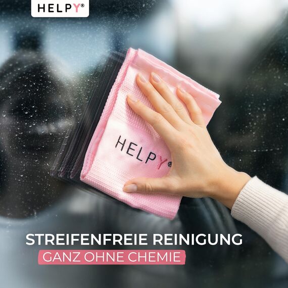 H E L P Y® - Putztücher [2er Set] - streifenfreie Fensterputztücher - fusselfreie Reinigungsergebnisse - Microfasertuch für Küche, Bad, Auto, Fenster - rosa/grau