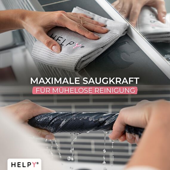 H E L P Y® Putztücher [4er Set] – streifenfreie Fensterputztücher – fusselfreie Reinigung – Microfasertücher für Küche, Bad, Auto & Fenster – hell-/dunkelgrau – 40 x 60