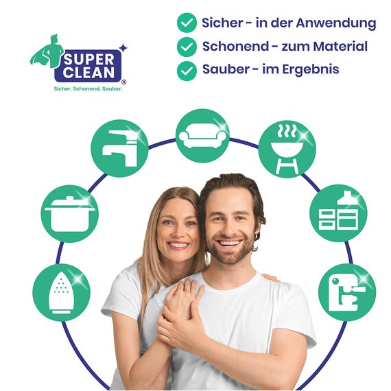 SUPER CLEAN Kochfeldreiniger für alle Glaskeramik und Induktionskochfelder. Inhalt: 250 ml + 2in1 Duo Schwamm. Strahlende Reinigung und Pflege – Kennzeichnungsfrei, Umweltfreundlich.