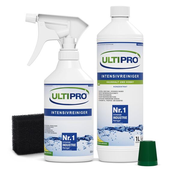 Universalreiniger Konzentrat 1L Set – Allzweckreiniger für Haushalt, Werkstatt & Garten | mit 500ml Leersprüher & Schwamm | Fettlöser, Nikotinlöser, biologisch abbaubar von Ultipro